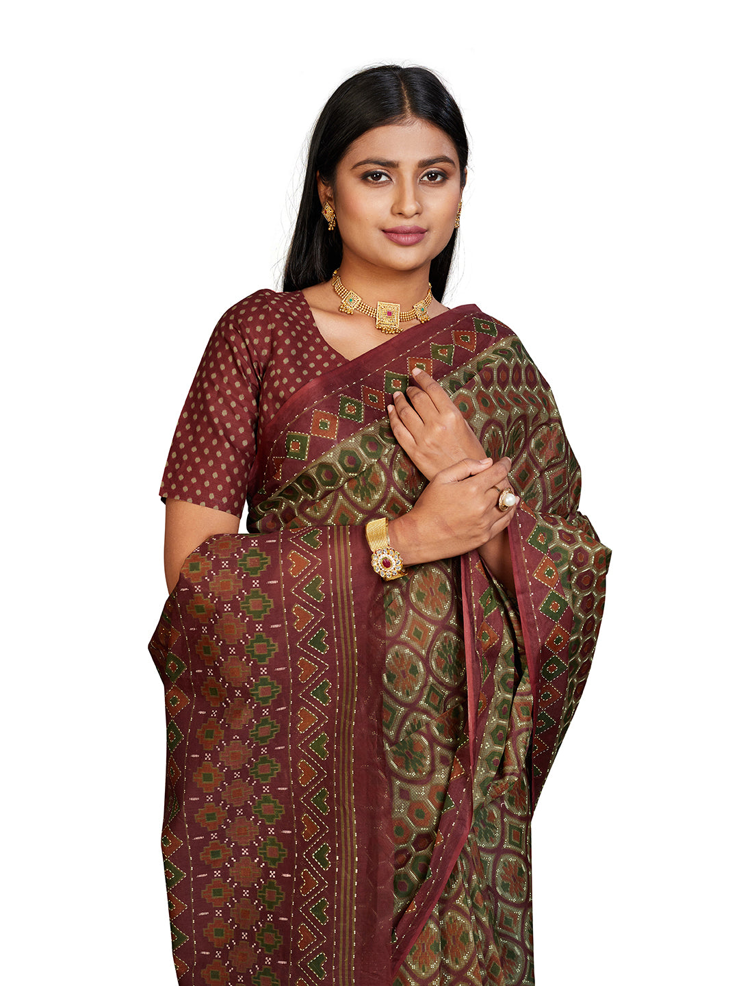 PANETAR Maroon Printed Pure Cotton Saree