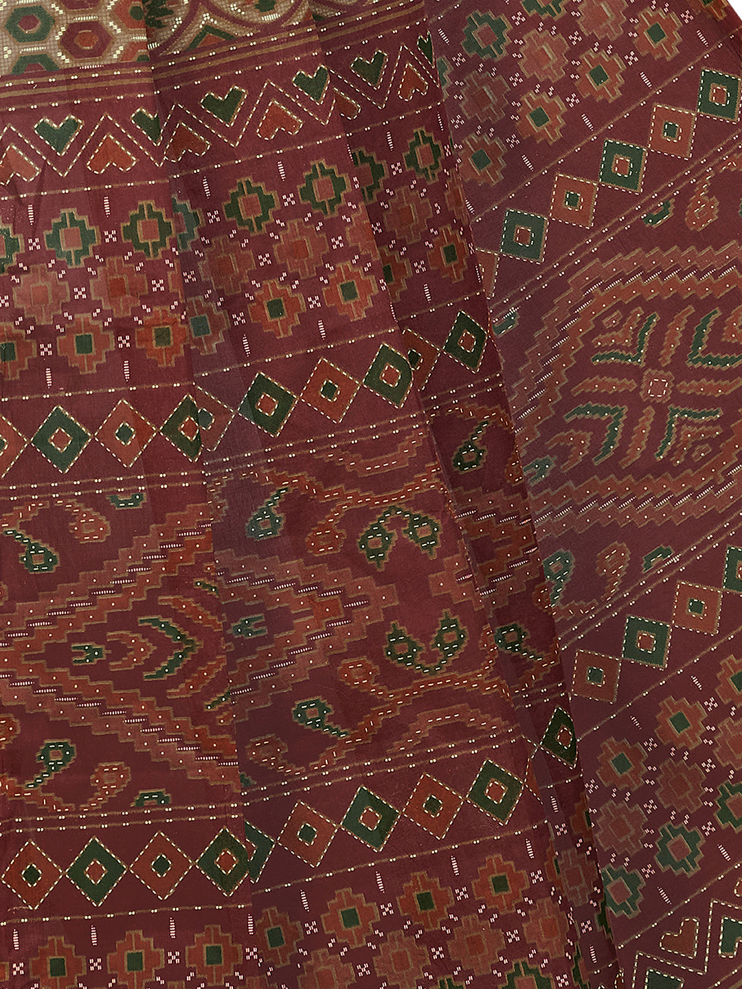 PANETAR Maroon Printed Pure Cotton Saree