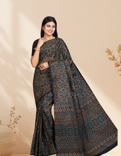 PANETAR Black Printed Pure Cotton Saree