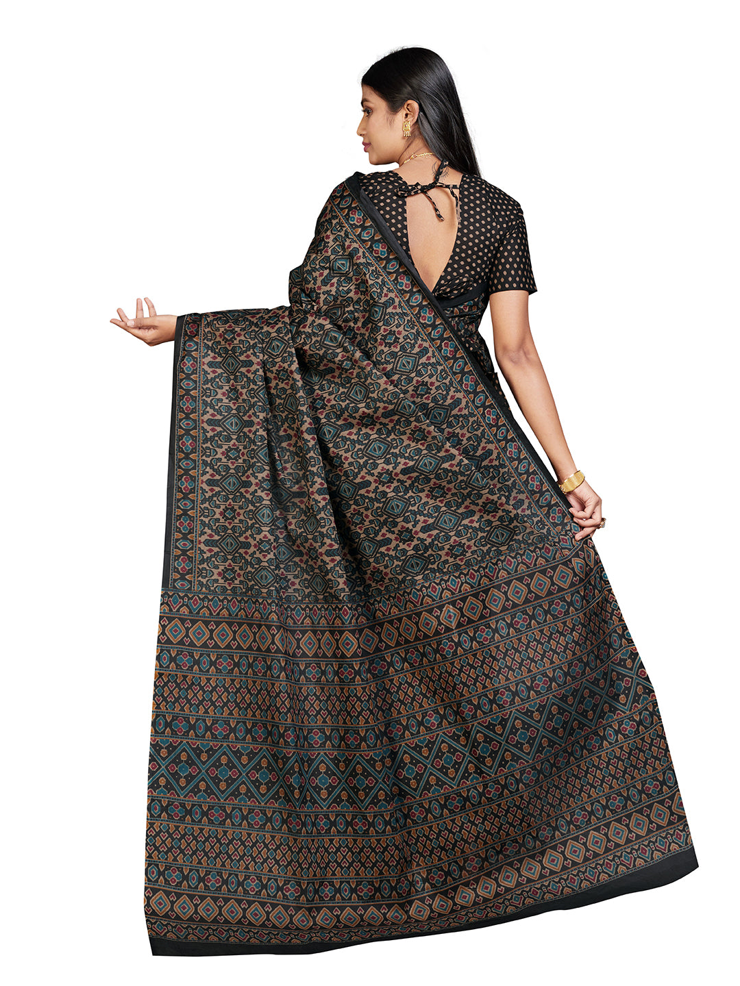 PANETAR Black Printed Pure Cotton Saree