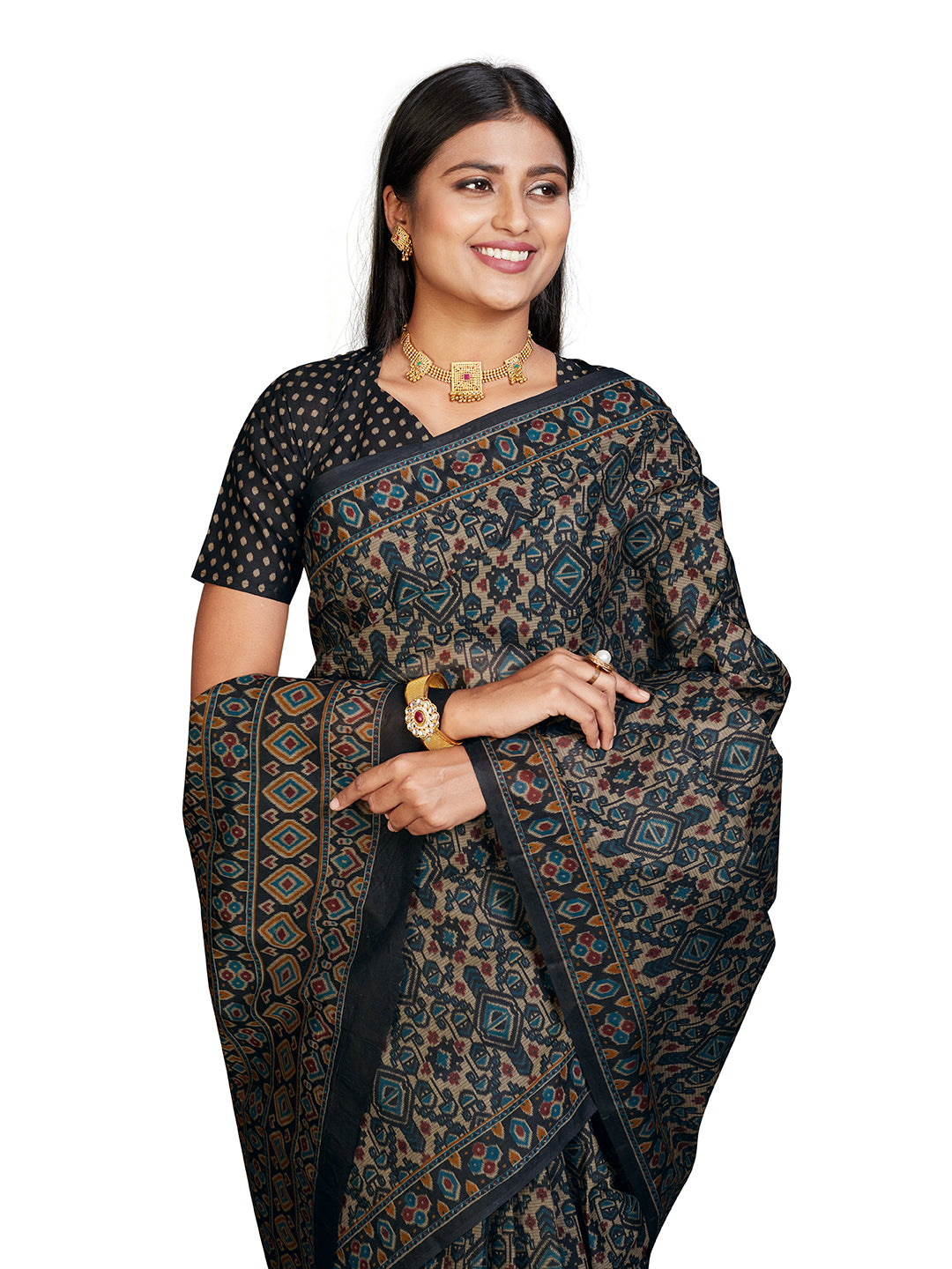 PANETAR Black Printed Pure Cotton Saree