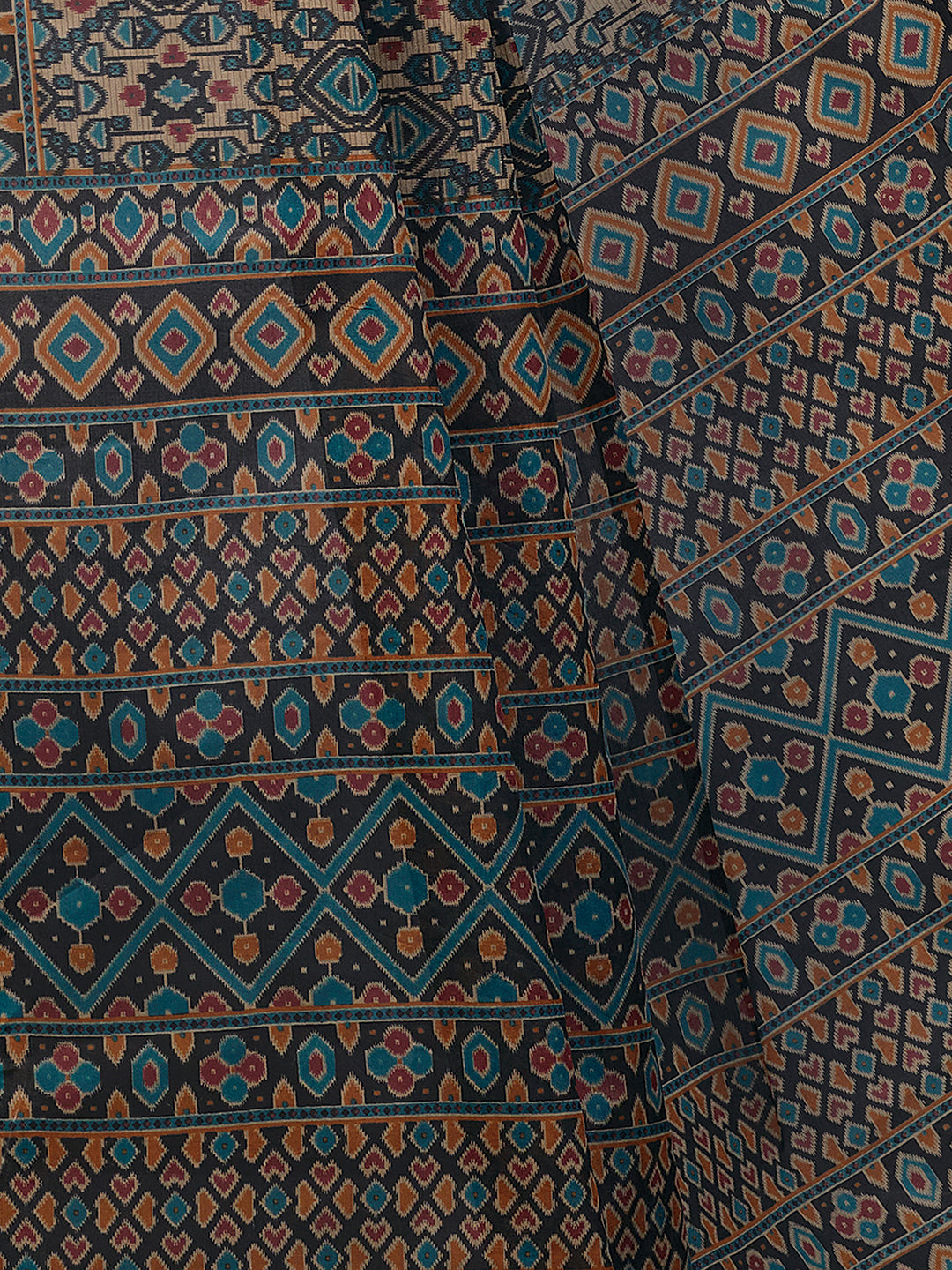 PANETAR Black Printed Pure Cotton Saree