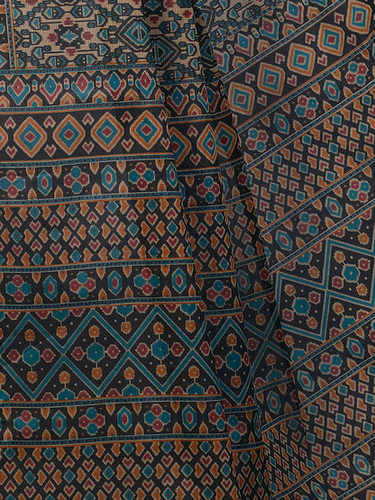 PANETAR Black Printed Pure Cotton Saree