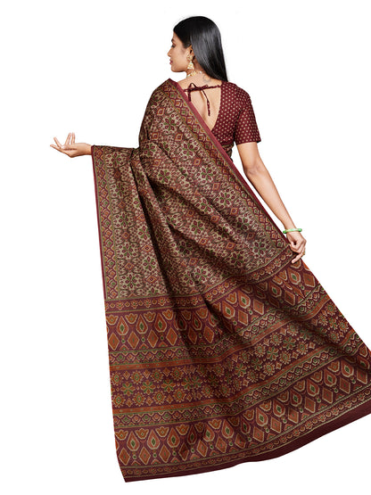 PANETAR Maroon Printed Pure Cotton Saree
