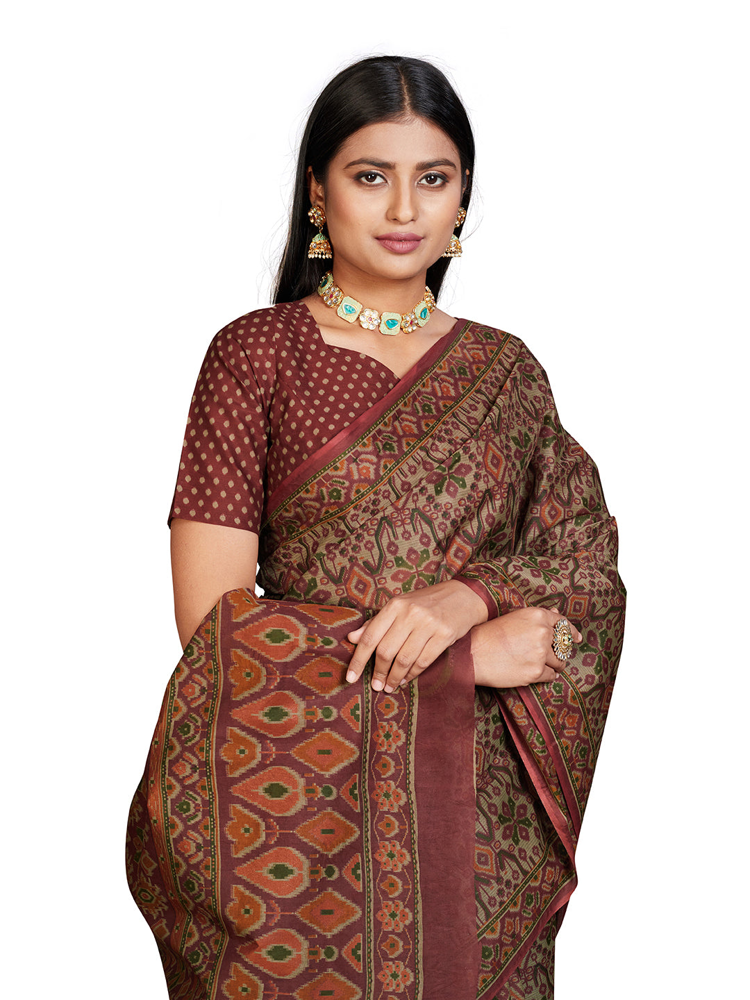 PANETAR Maroon Printed Pure Cotton Saree