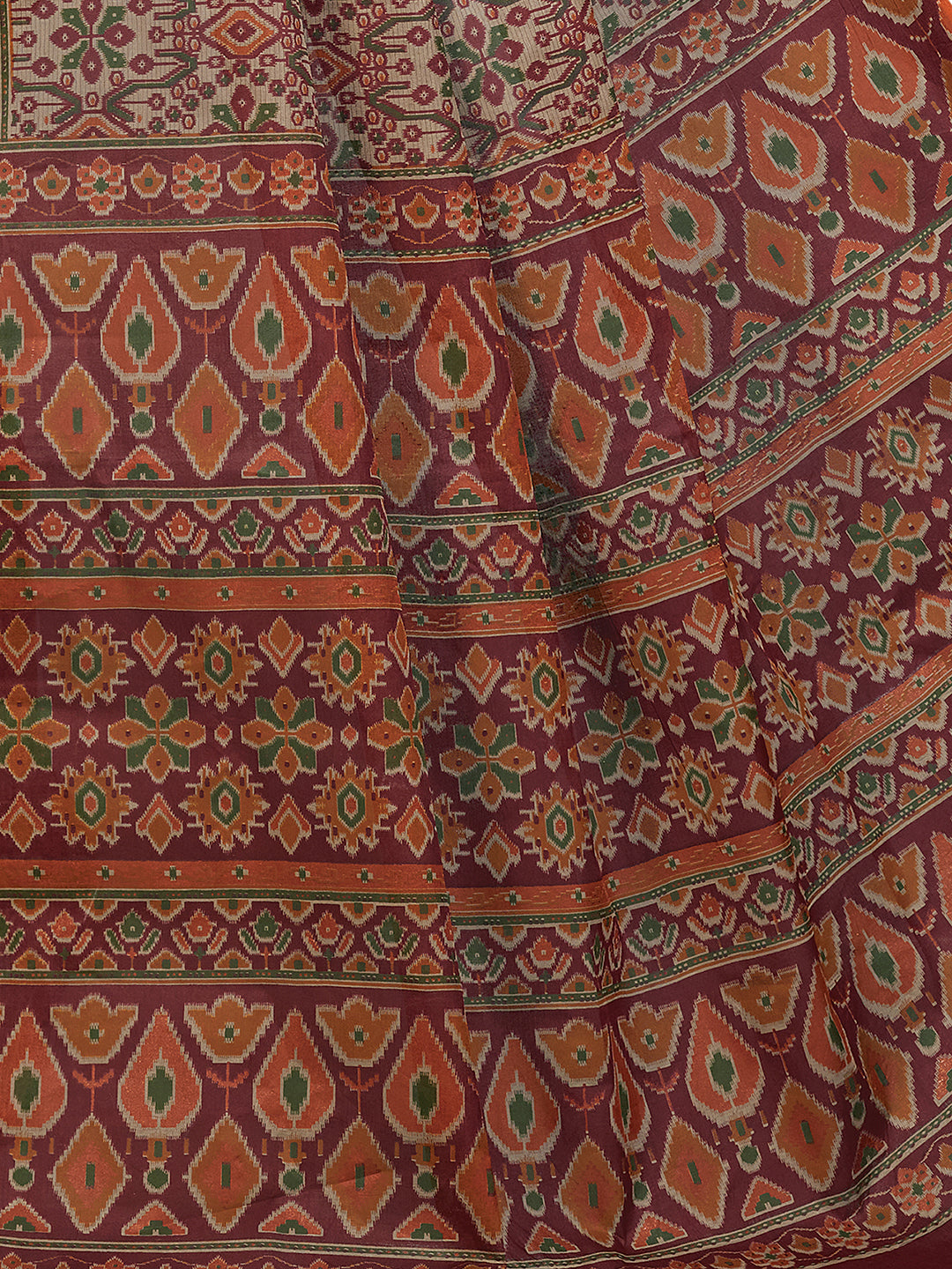 PANETAR Maroon Printed Pure Cotton Saree