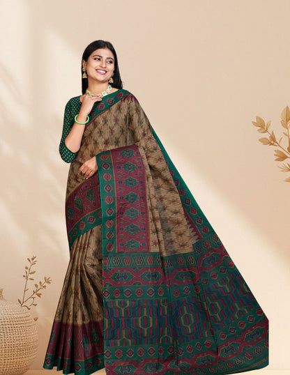 PANETAR Green Printed Pure Cotton Saree