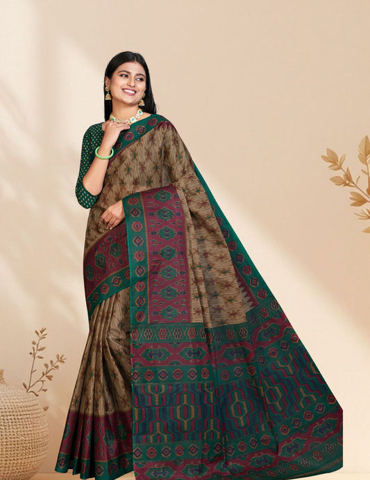 PANETAR Green Printed Pure Cotton Saree