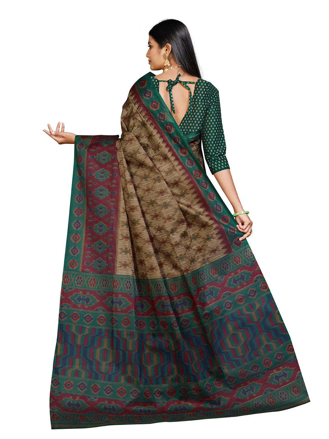 PANETAR Green Printed Pure Cotton Saree