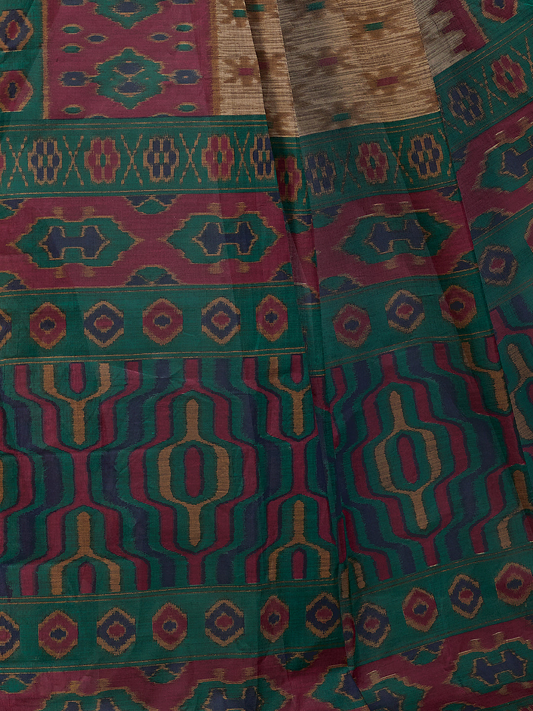 PANETAR Green Printed Pure Cotton Saree