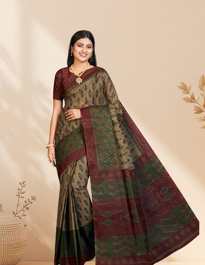 PANETAR Green Printed Pure Cotton Saree