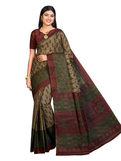 PANETAR Green Printed Pure Cotton Saree