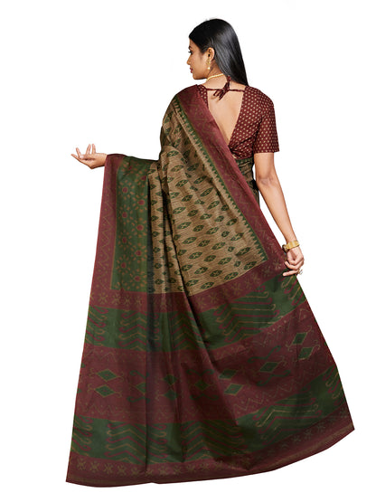 PANETAR Green Printed Pure Cotton Saree