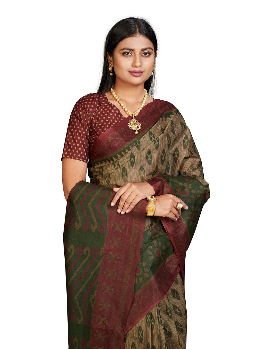 PANETAR Green Printed Pure Cotton Saree