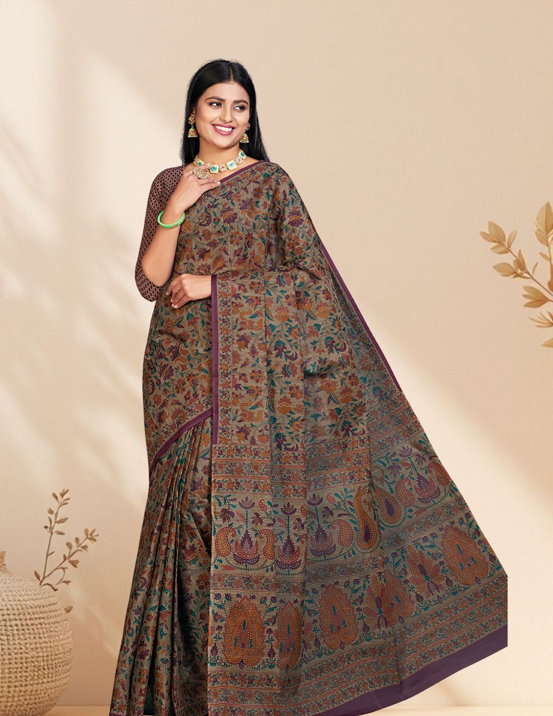 PANETAR Purple Printed Pure Cotton Saree