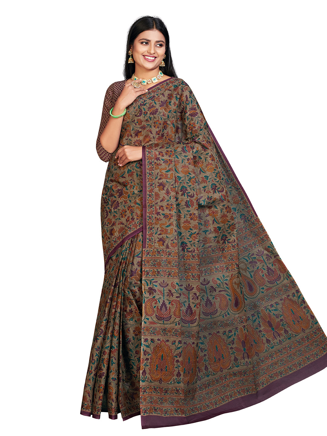PANETAR Purple Printed Pure Cotton Saree