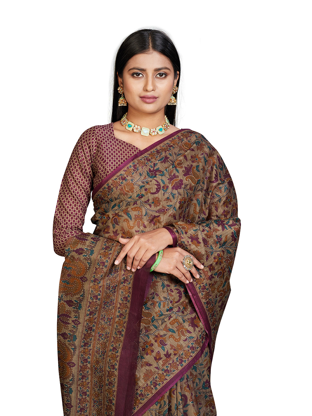 PANETAR Purple Printed Pure Cotton Saree