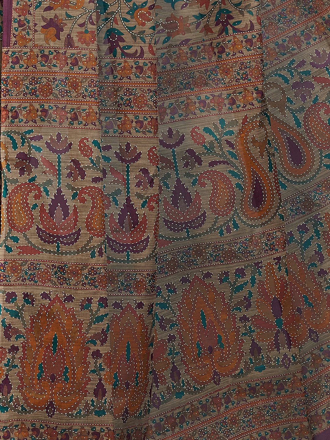 PANETAR Purple Printed Pure Cotton Saree