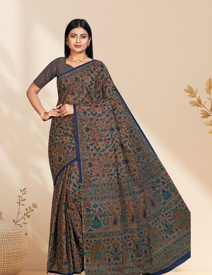 PANETAR Brown Printed Pure Cotton Saree