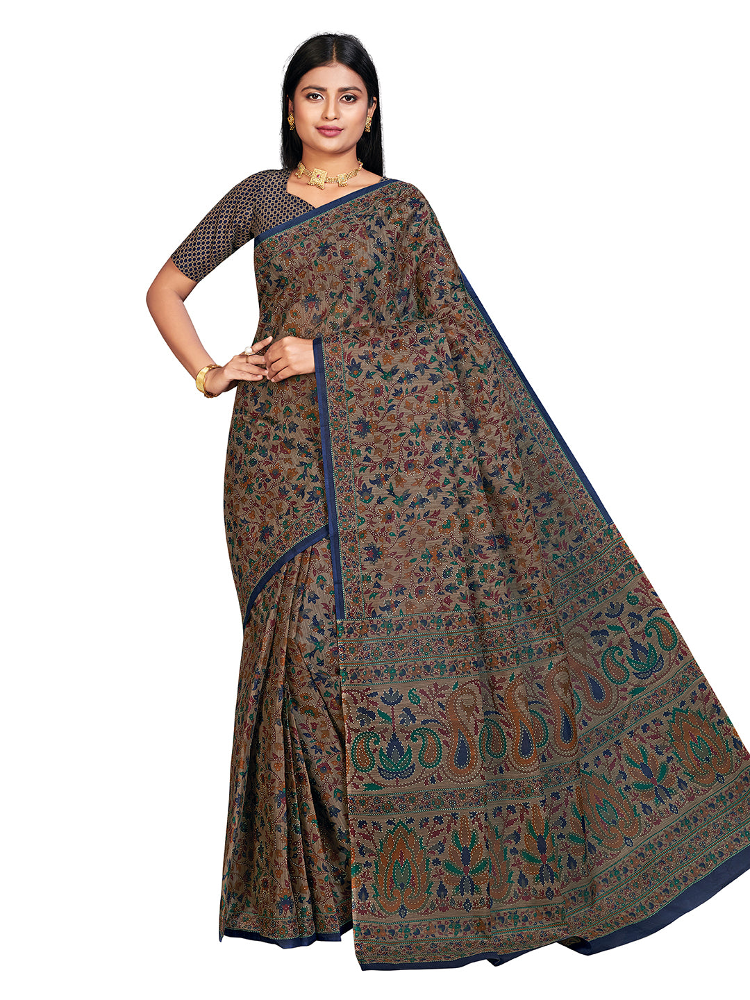 PANETAR Brown Printed Pure Cotton Saree