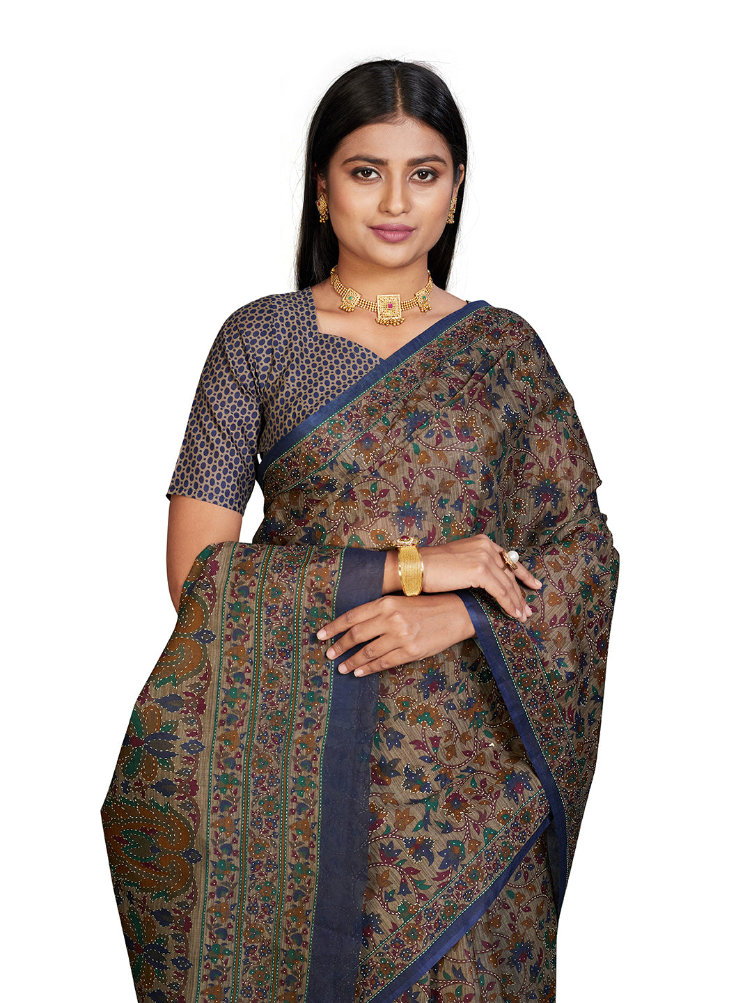 PANETAR Brown Printed Pure Cotton Saree