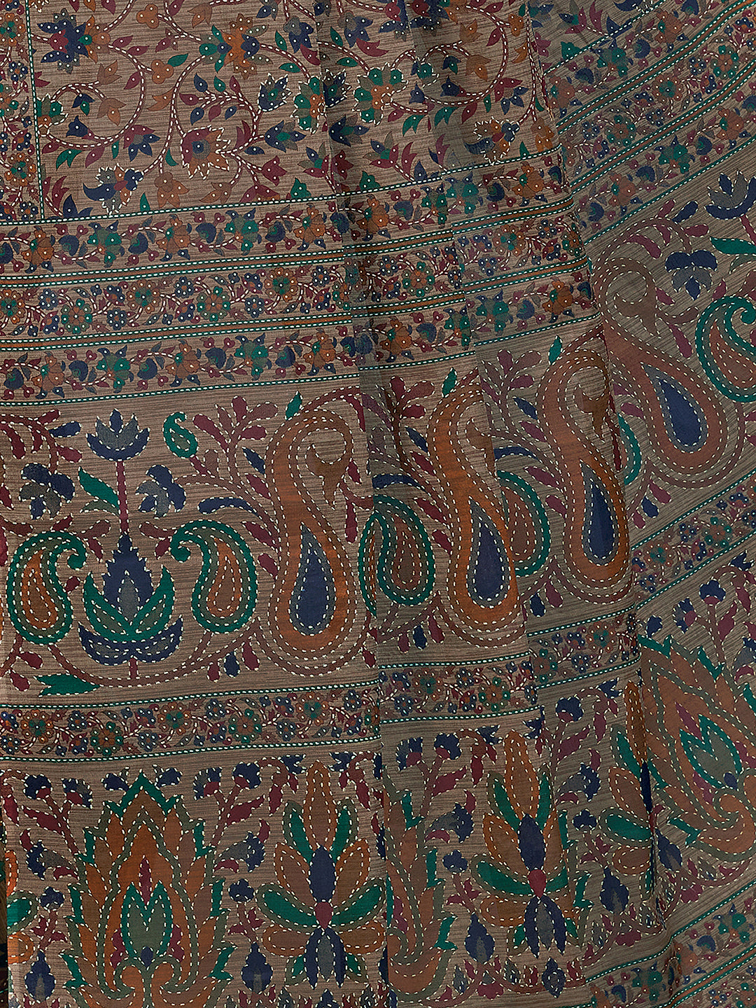PANETAR Brown Printed Pure Cotton Saree