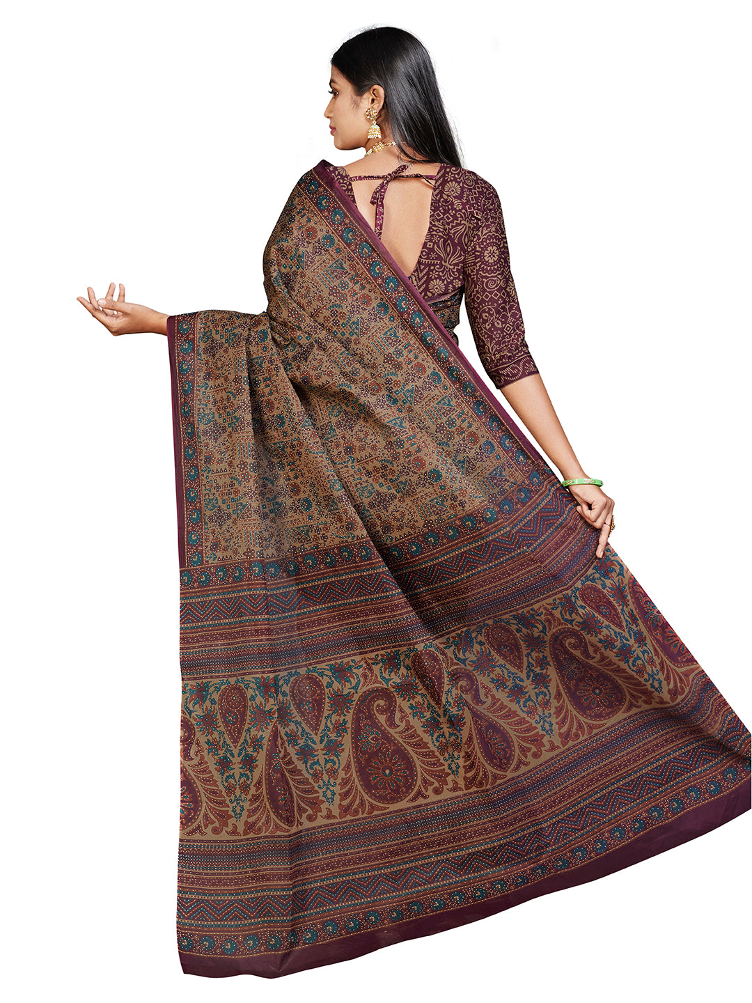 PANETAR Brown Printed Pure Cotton Saree