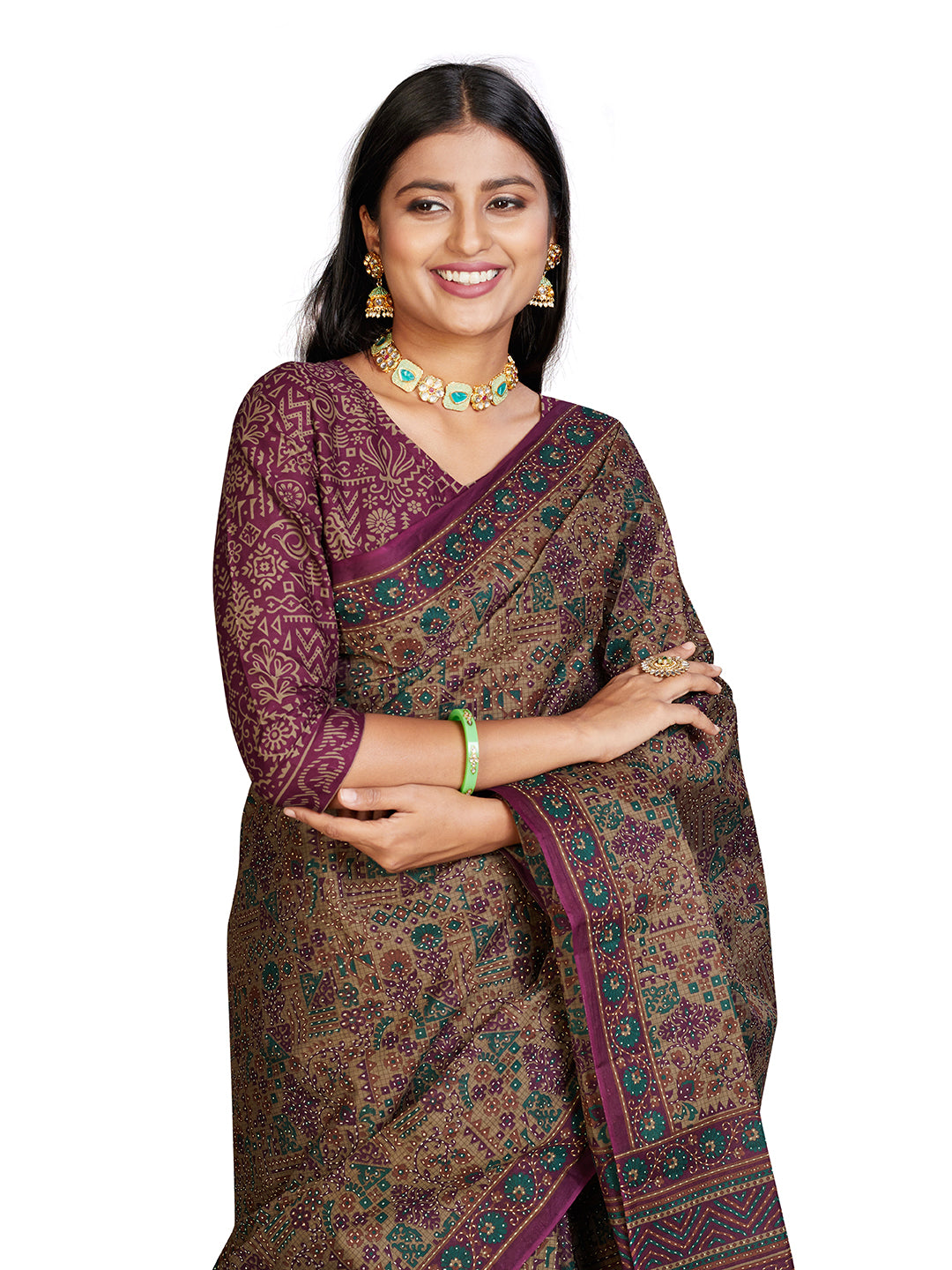 PANETAR Brown Printed Pure Cotton Saree