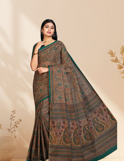 PANETAR Green Printed Pure Cotton Saree