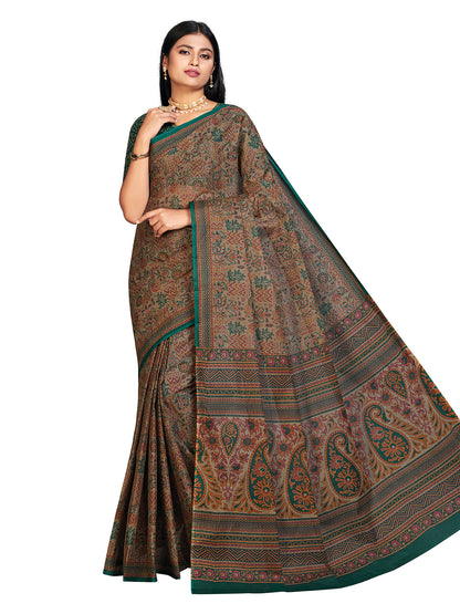 PANETAR Green Printed Pure Cotton Saree