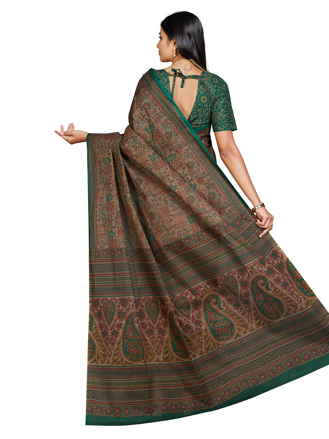 PANETAR Green Printed Pure Cotton Saree