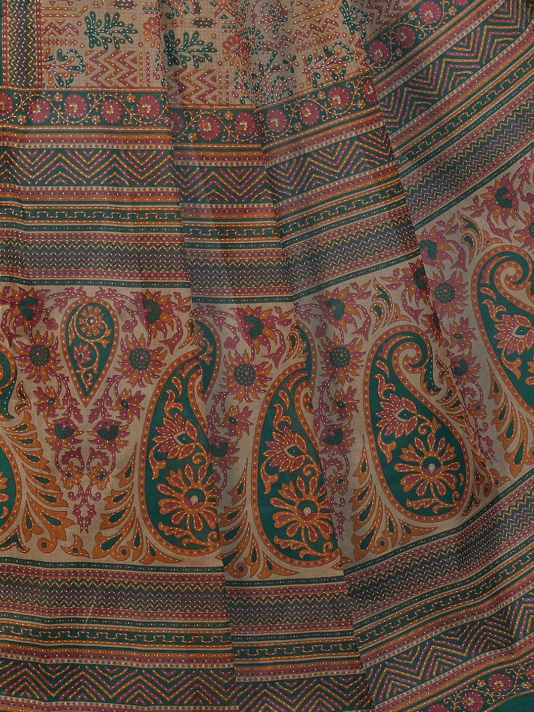 PANETAR Green Printed Pure Cotton Saree