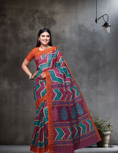 PARINITA Orange Leheriya Printed Pure Cotton Saree
