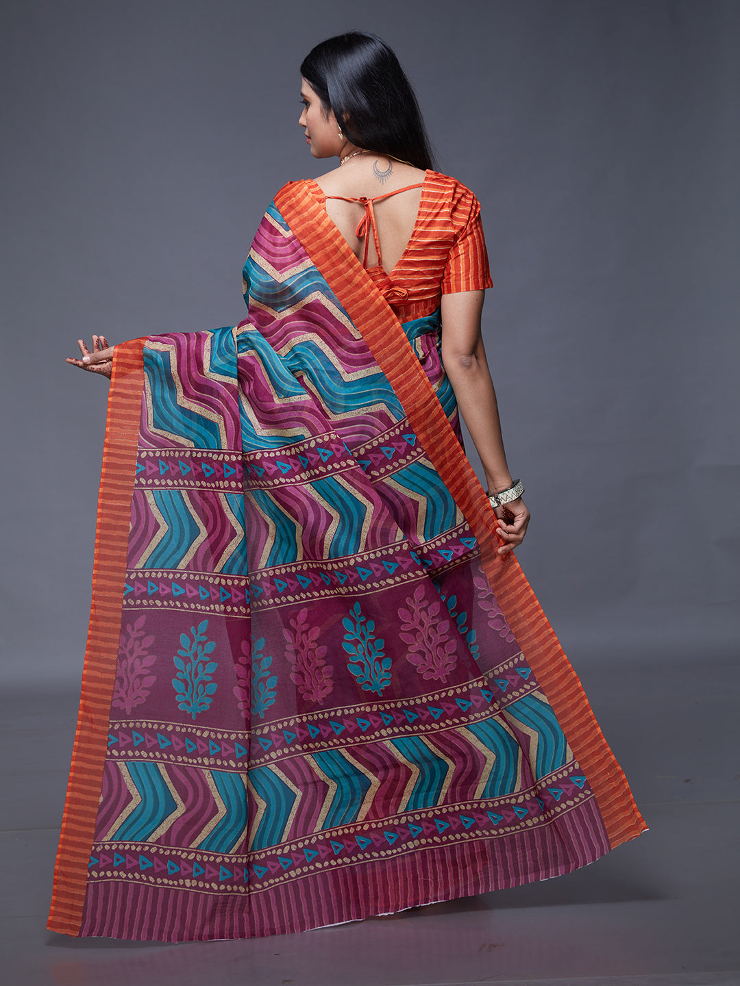 PARINITA Orange Leheriya Printed Pure Cotton Saree