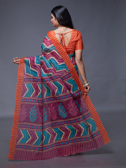 PARINITA Orange Leheriya Printed Pure Cotton Saree