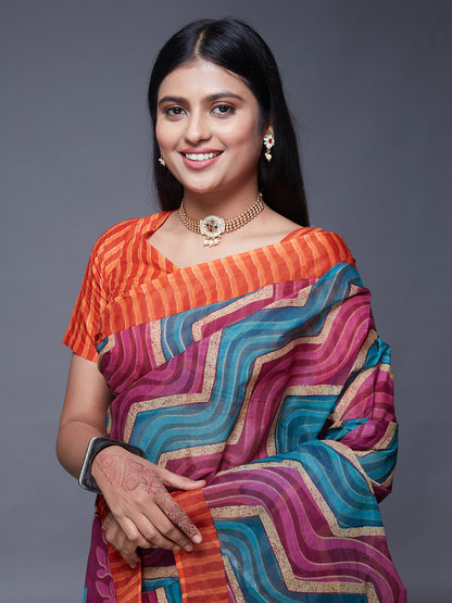PARINITA Orange Leheriya Printed Pure Cotton Saree