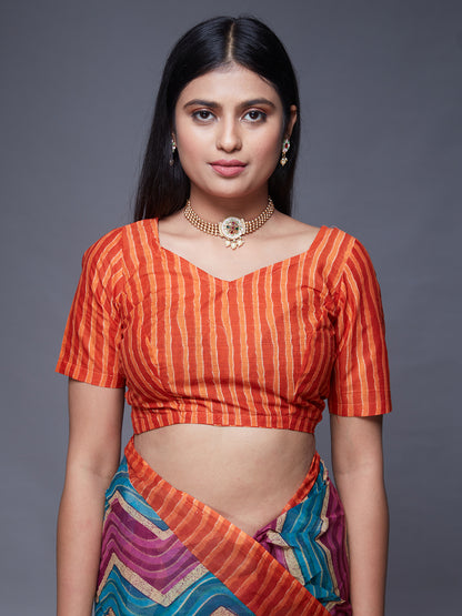 PARINITA Orange Leheriya Printed Pure Cotton Saree