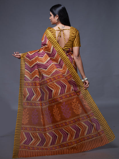 PARINITA Olive Leheriya Printed Pure Cotton Saree