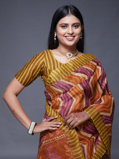 PARINITA Olive Leheriya Printed Pure Cotton Saree