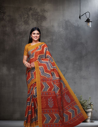 PARINITA Yellow Leheriya Printed Pure Cotton Saree
