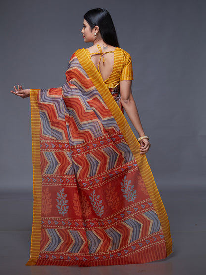 PARINITA Yellow Leheriya Printed Pure Cotton Saree