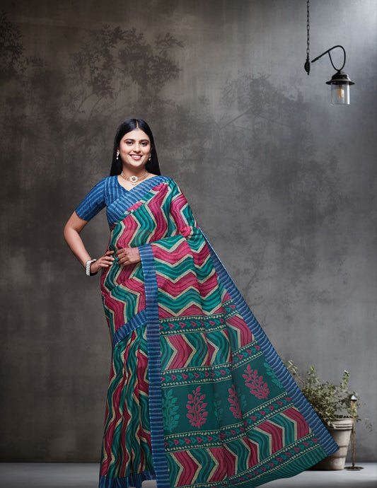 PARINITA Blue Leheriya Printed Pure Cotton Saree