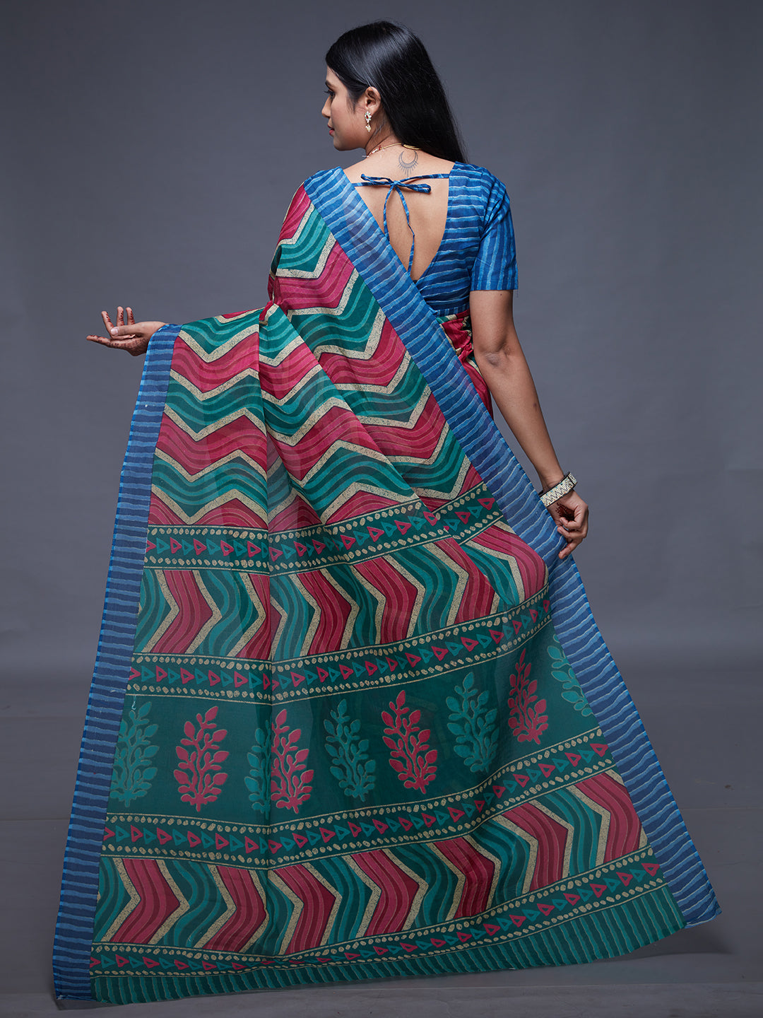 PARINITA Blue Leheriya Printed Pure Cotton Saree