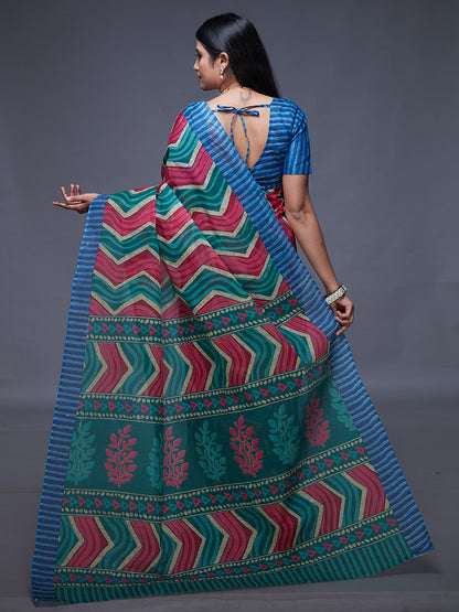 PARINITA Blue Leheriya Printed Pure Cotton Saree