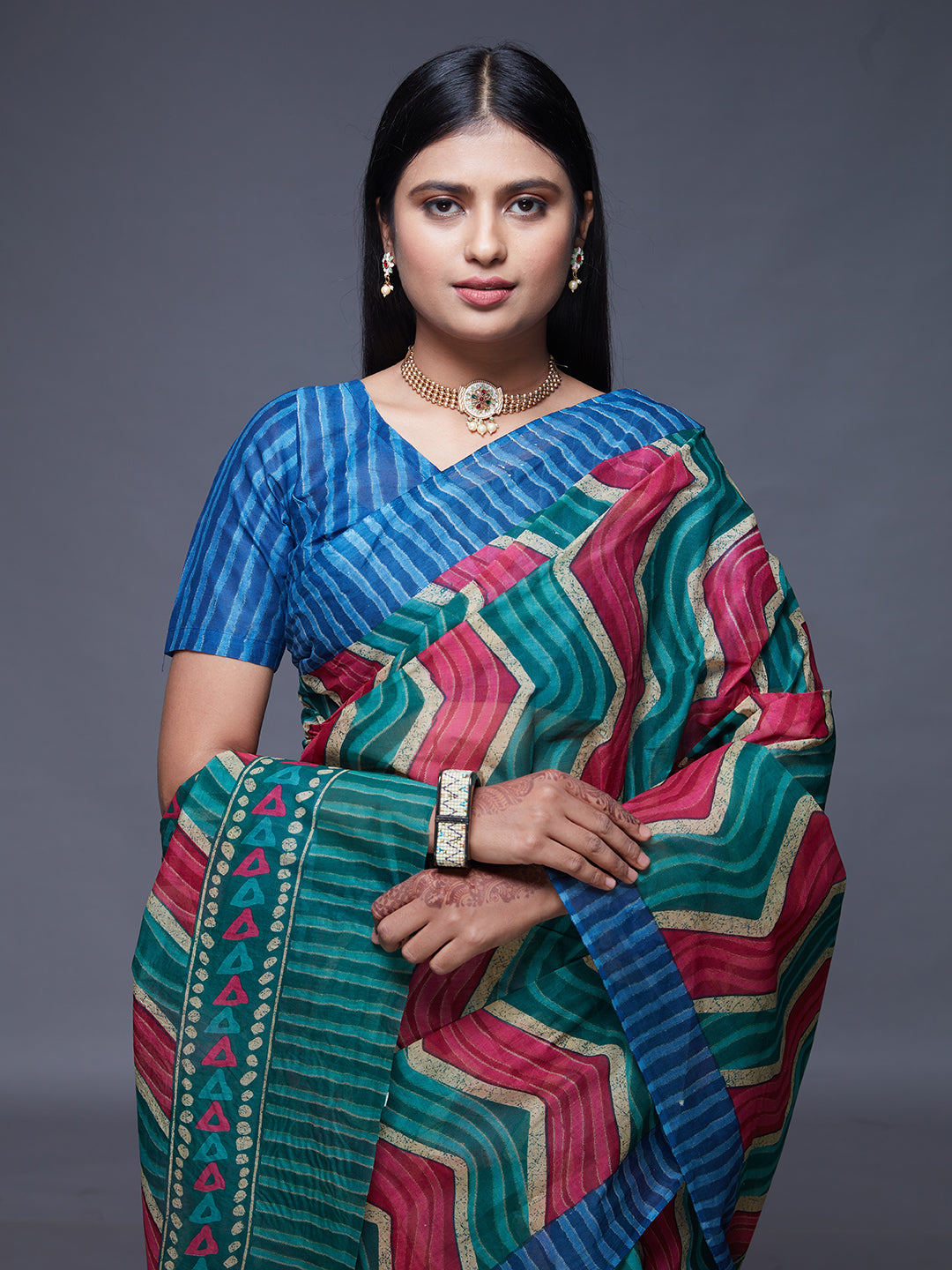 PARINITA Blue Leheriya Printed Pure Cotton Saree