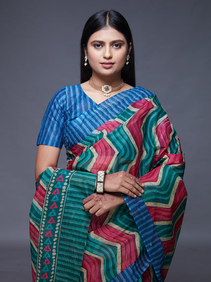 PARINITA Blue Leheriya Printed Pure Cotton Saree