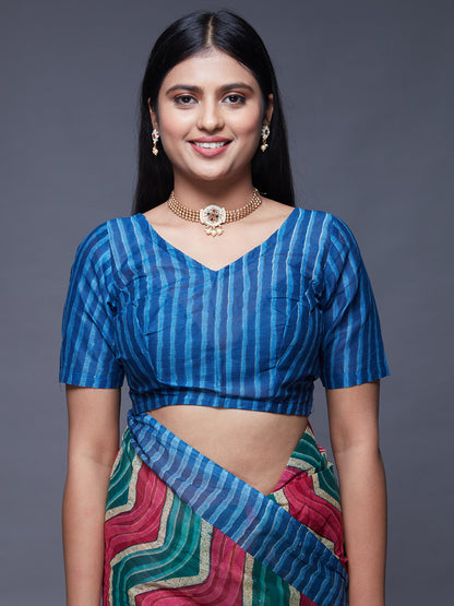 PARINITA Blue Leheriya Printed Pure Cotton Saree