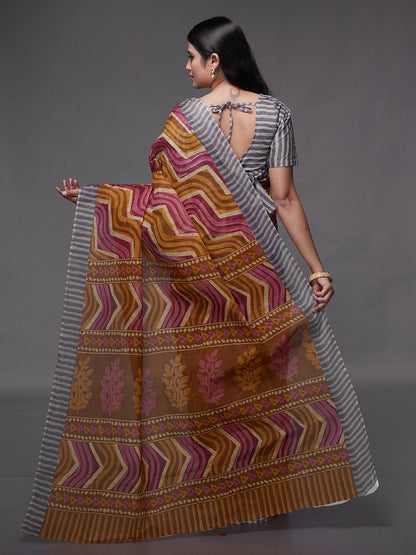 PARINITA Grey Leheriya Printed Pure Cotton Saree