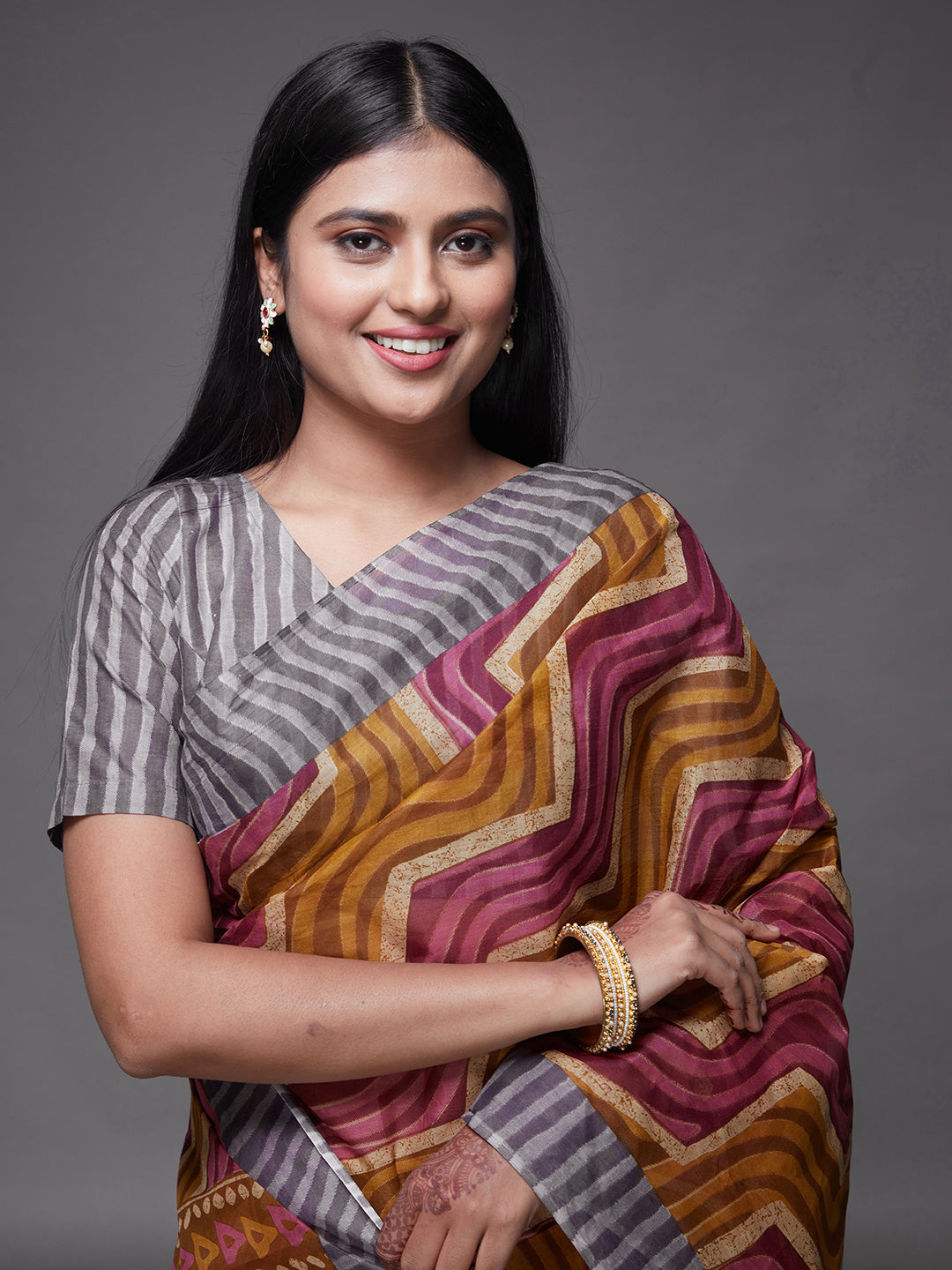 PARINITA Grey Leheriya Printed Pure Cotton Saree