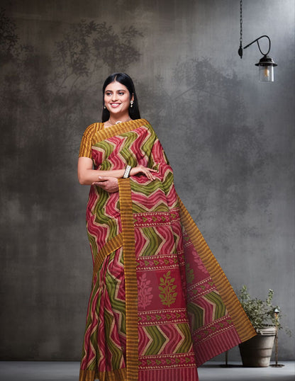 PARINITA Mustard Leheriya Printed Pure Cotton Saree